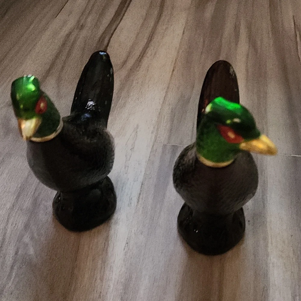 Vintage Glass Bird Figurines - Black and Green Avon Decanter
